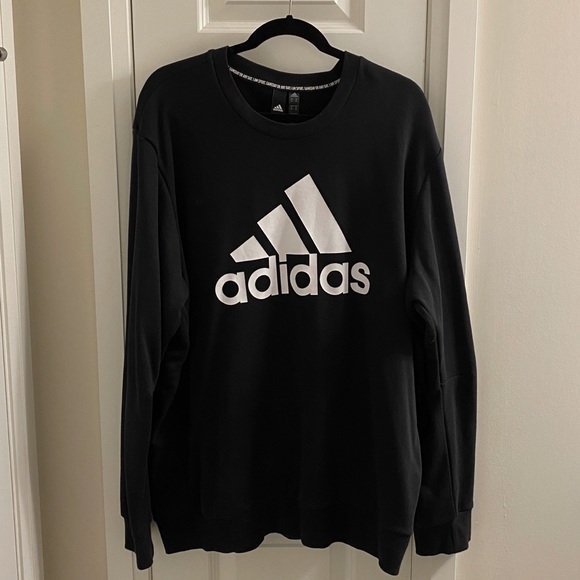 Adidas Men’s Cotton Crew Neck Sweater, Black, Size XXL, Adidas White Logo - Picture 1 of 11
